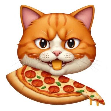 angry cat eating pizza, portrait, bust up sticker