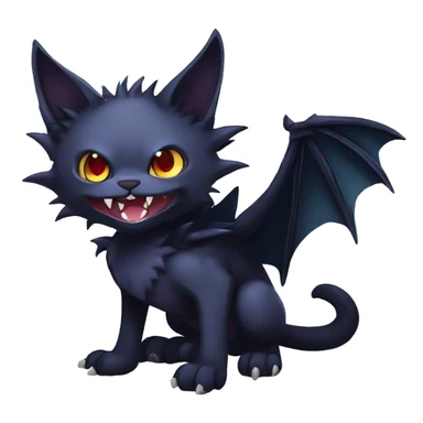   cool edgy beautiful fantasy anime-style dark animal vampiric Nargacuga-cat-hybrid Fakemon with big fangs and bat-wing-ears full body sticker