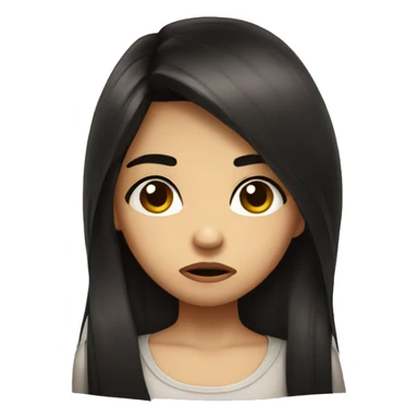 Cute pout sad face girl long dark hair sticker