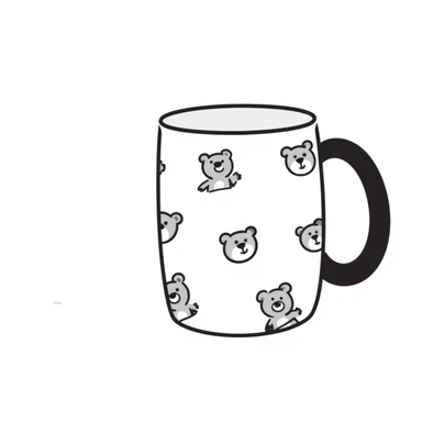 white mug with a teddy bear pattern sticker