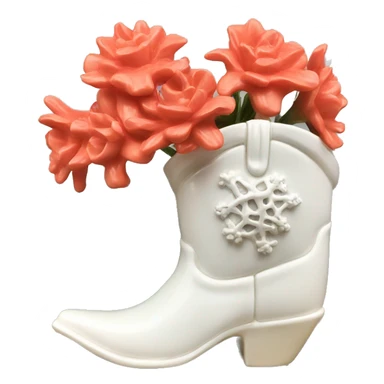 White cowgirl boot vase with coral sticker