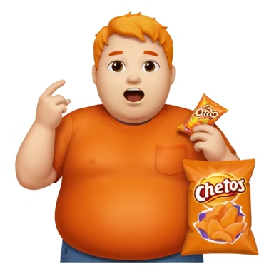 Fat person yelling at screen with Cheeto dust on himself and holding bag of cheetos sticker