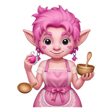 Troll avec un tablier rose en dentelle coquette sticker