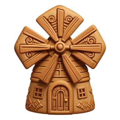 Speculaas Cinematic Realistic Speculaas Biscuit Emoji, depicted as a spiced speculaas cookie crafted in a charming windmill shape, rendered with intricate textures and warm, inviting lighting. sticker
