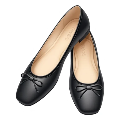 Black square-toed ballet flats with strap sticker