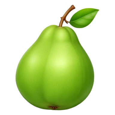A whole green guava fruit with a smooth skin sticker