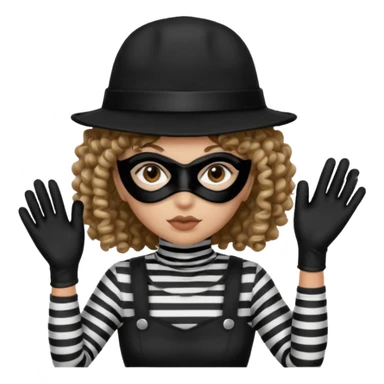 woman with robber mask concerned curly hair and robber outfit hat sticker