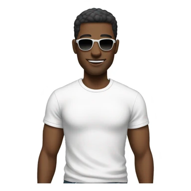 slightly ebony man with an fade haircut and sunglasses dressed in a white T-shirt sticker