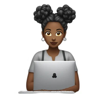 A black woman with space buns behind a computer screen, working in the field of technology sticker