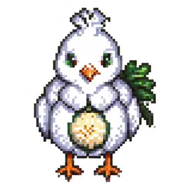 bird with a body like a garlic bulb, pixel art style sticker