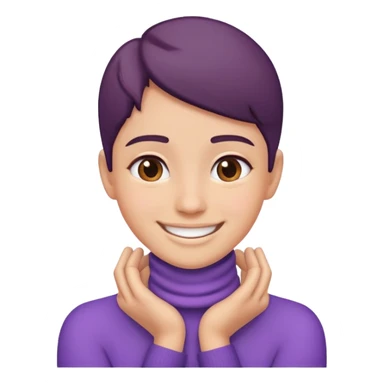 person with hands around their neck, smiling and face slightly purple sticker