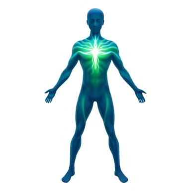 Masculine silhouette formed by radiating ethereal energy waves, abstract flowing aura in shape of man, minimalist sticker