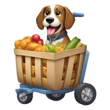 Perro en carrito de compras con bolsas de alimento balanceado sticker