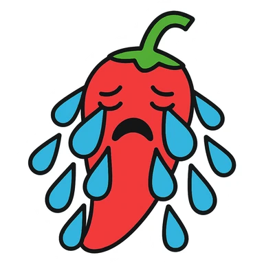 Add more large blue tears to the crying chili pepper, keep the background transparent. The style should resemble the original chili pepper crying illustration with transparent background. sticker