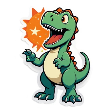 Dino saying Ruh roh as meteor comes sticker
