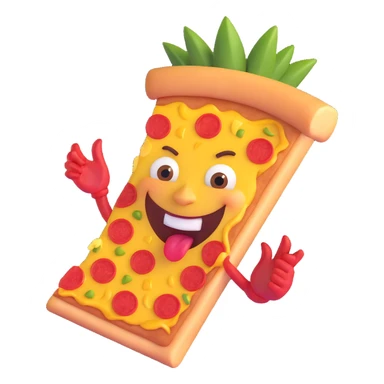 pizza slice topped with pineapple, devil horns, wicked grin sticker