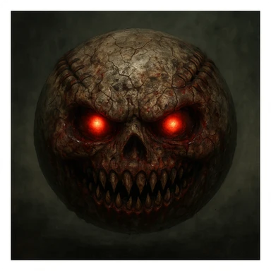 A scary baseball emoji with horror and disturbing features, inspired by Resident Evil and Silent Hill, with a gaming, first-person shooter feel. sticker
