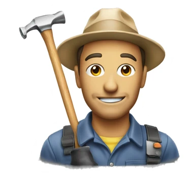 Photo of a man with a hat on fixing a car with a hammer sticker