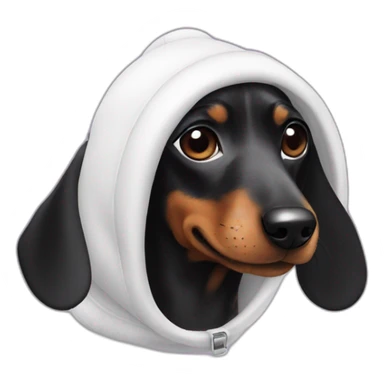 a black dachshund dog in a white bunny costume with ears sticker