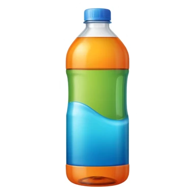 tall plastic bottle with built-in handle and screw cap, partially filled with vibrant-colored liquid (green, blue, or orange), slightly translucent body, smooth curves, clean utilitarian shape, no label, no mop, no surface, closed bottle, apple emoji style, soft lighting, subtle shadows, emoji scale sticker