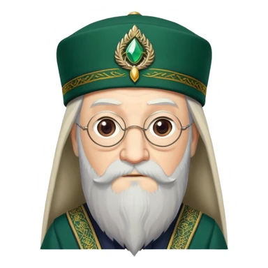 albus dumbledore long beard from harry potter with dark green turkish fez cap and decorative motifs, no gem sticker