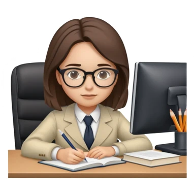 burnet girl wearing glasses studying hard on a desk wearing acadmic outfit sticker