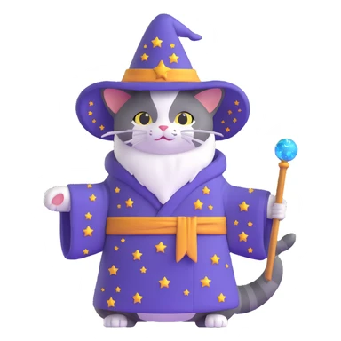 wizard cat with a starry robe and hat sticker