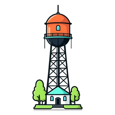 water tower, cartoonish sticker style sticker