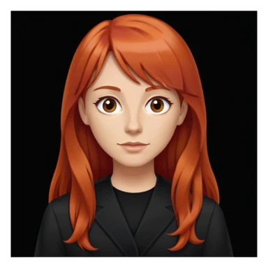 teacher with long red hair and a fringe with brown eyes wearing all black sticker