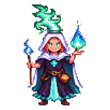 pixel art character casting a magic spell with glowing effects sticker