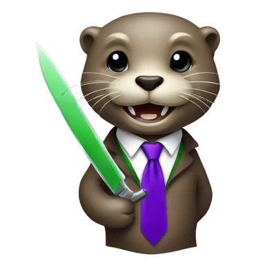 otter with a purple knife and a green tie sticker
