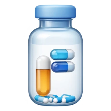 iOS-style emoji of a small medicine bottle. Rounded shape, clear label, simple clean design, smooth gradients, no background sticker