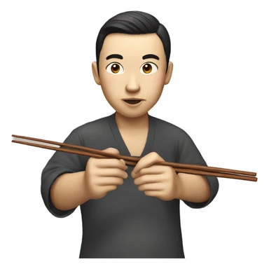 Chinese man with chopsticks while eating sticker