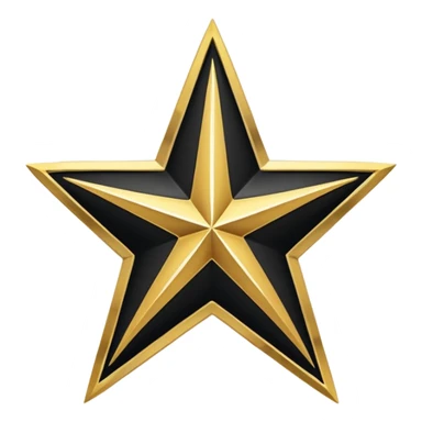 A clean and minimal digital vector graphic of a white five-pointed star centered on a black circular background, with a shiny gold ring border around the circle. The design should be flat, high-contrast, and suitable for use as a badge or emoji. sticker