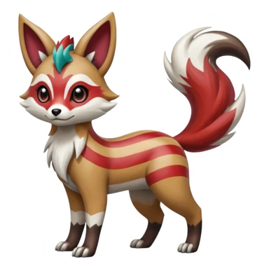 Hyper-realistic cool edgy badass zigzag-striped etched marked elegant Colorful Skilled Adept Graceful Asian Painted Meloetta-Furret-Lycanroc-Zangoose-fusion-hybrid-creature (full body) sticker