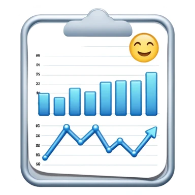 ios style emoji for report sheet consisting graph/ charts with sparkle around the report  sticker