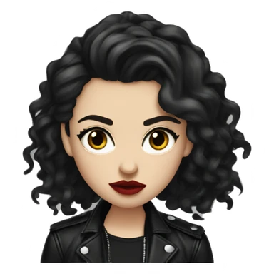 White girl, with long curly black hair, with red lipstick, black winged eyeliner, wearing black shirt and black leather jacket, rolling her eyes in annoyance  sticker