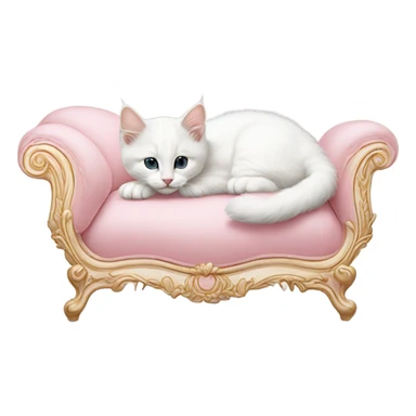 Realistic white kitten laying on soft pink rococo futon sticker