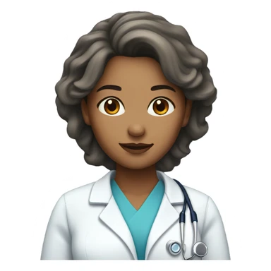 Doctor woman with brown eyes and hair with a blue scrub sticker