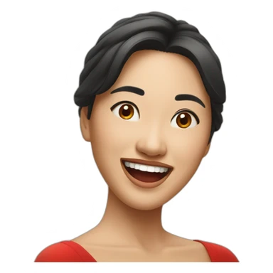 Beautiful Asian woman with red dress and who laugh out loud sticker