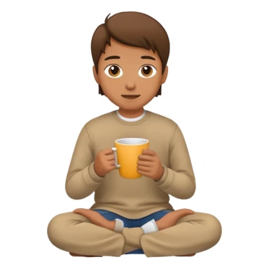 Create an emoji that shows a person sitting on the ground holding a cup. sticker