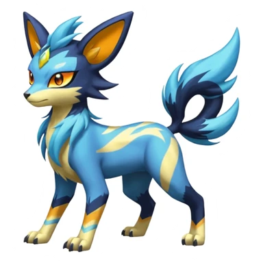 Feral Lightning-patterned Zig-zagged buzzy fuzzy Meloetta-Renamon-Zeraora-Luxray-Cobalion-Suicune-Vernid-fusion-hybrid-creature, full body  sticker