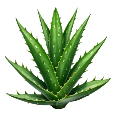 single aloe vera leaf thick fleshy deep green with lighter spots or stripes gently toothed edges long tapered slightly curved smooth waxy surface no pot no cut section soft lighting subtle shadows emoji scale sticker