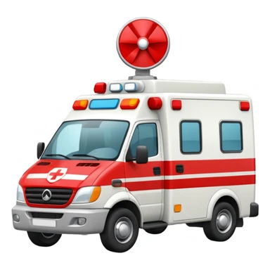 A modern white-and-red ambulance van with flashing rooftop siren.
 sticker
