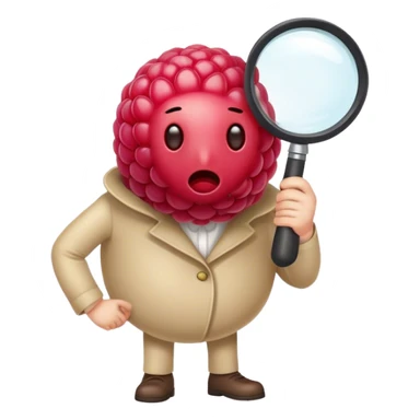 A faceless raspberry holding a magnifiyng glass, no face, no eyes, no mouth, no body  sticker