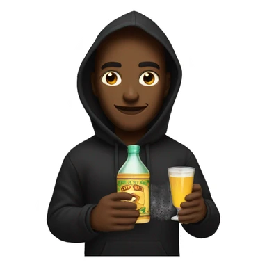 God wearing a black hoodie holding a cup and a tequila bottle sticker