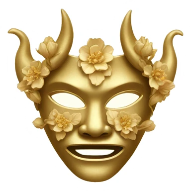 Golden feminine oni mask with floral pattern on it  sticker