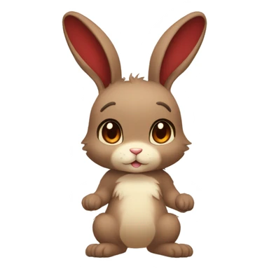 Cute, Chibi, Anthro, Fur-Sona, Dark-Brown, Normal-type-Ground-type Tan-Rabbit-Fakémon with Dark-Red eyes, beige belly, beige paws, beige feet, beige freckles, full body sticker
