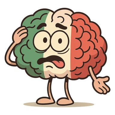 silly cartoon brain with Italian flag pattern, looking confused, playful style sticker