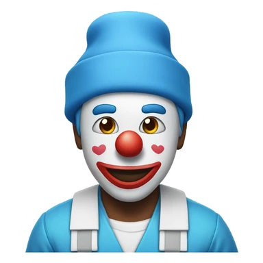 Clown with a blue beanie and his skin is white and he is wearing a blue nurse shirt he has four white arms on his back sticker